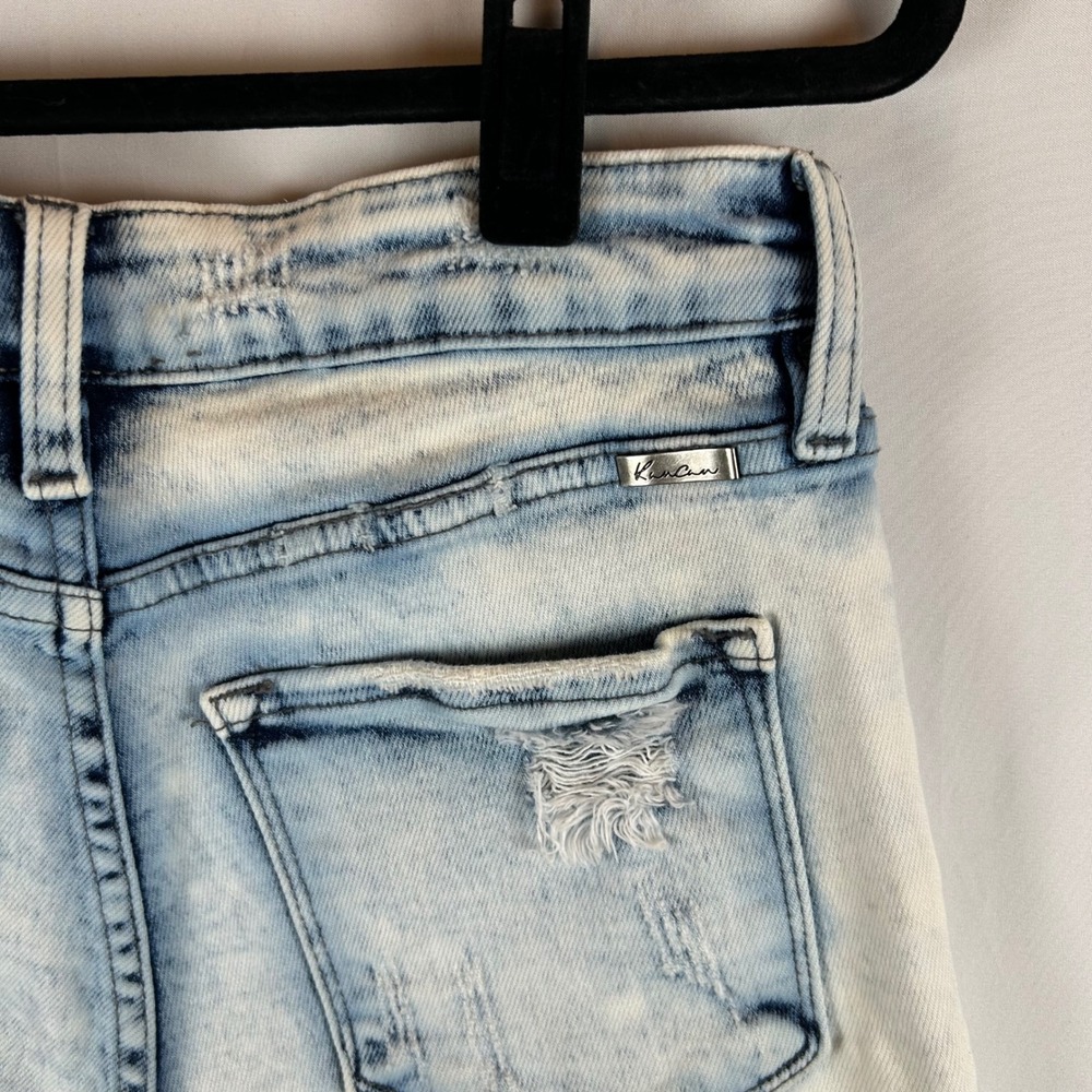 Kancan Womens Denim Shorts Acid Wash Frayed Hem‎ Distressed Blue Size M - Picture 12 of 12